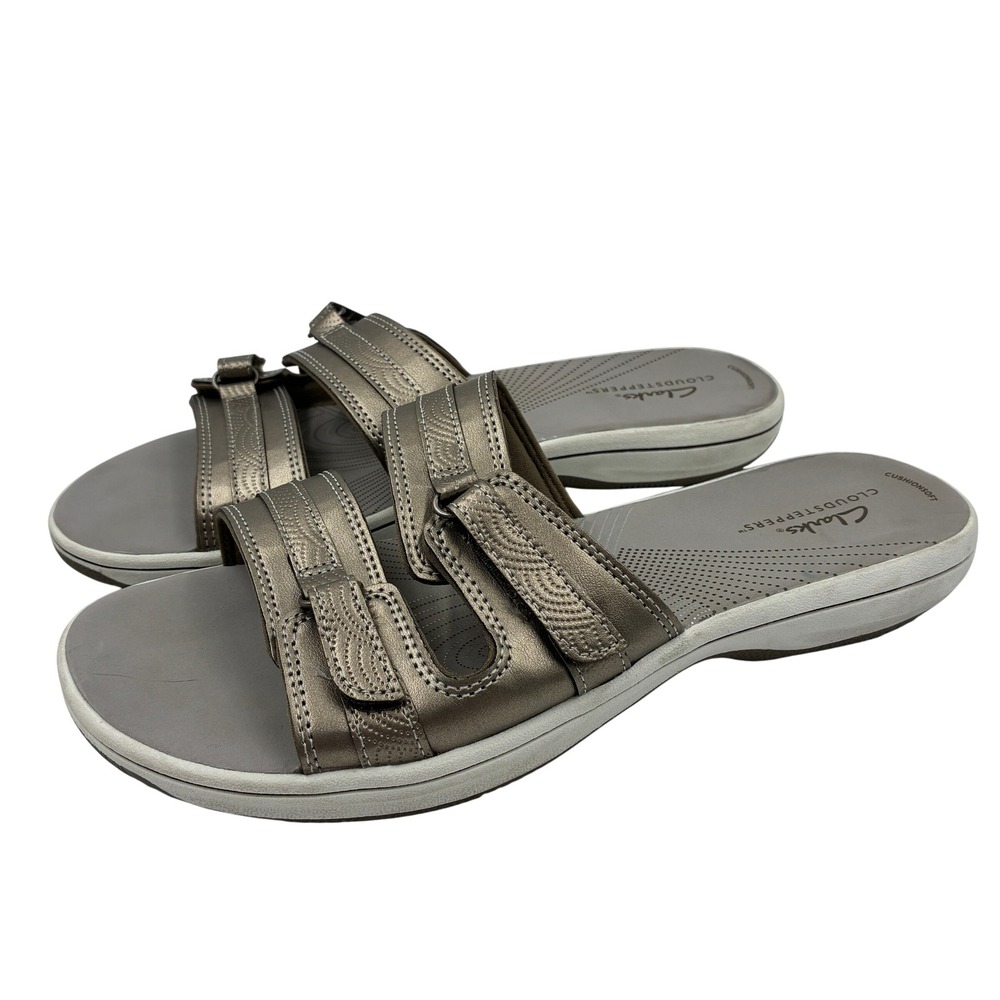 Clarks Cloudsteppers Women's Size 10M Mira Tide Metallic Pewter Slide Sandals